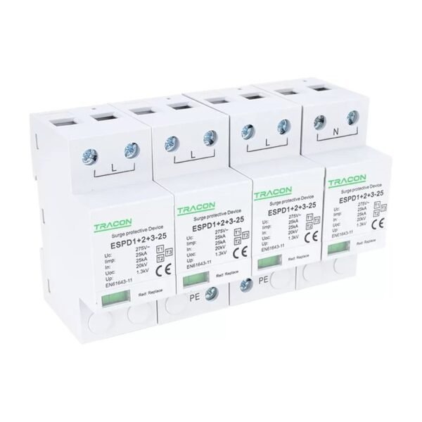 Tracon ESPD1+2+3-25 túlfeszültség-levezető, 3P+NPE, T1+T2+T3, 25 kA